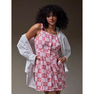 Sailor Moon Womens Pink Checker Shift Dress Sleeveless Button Front Size MD NWT